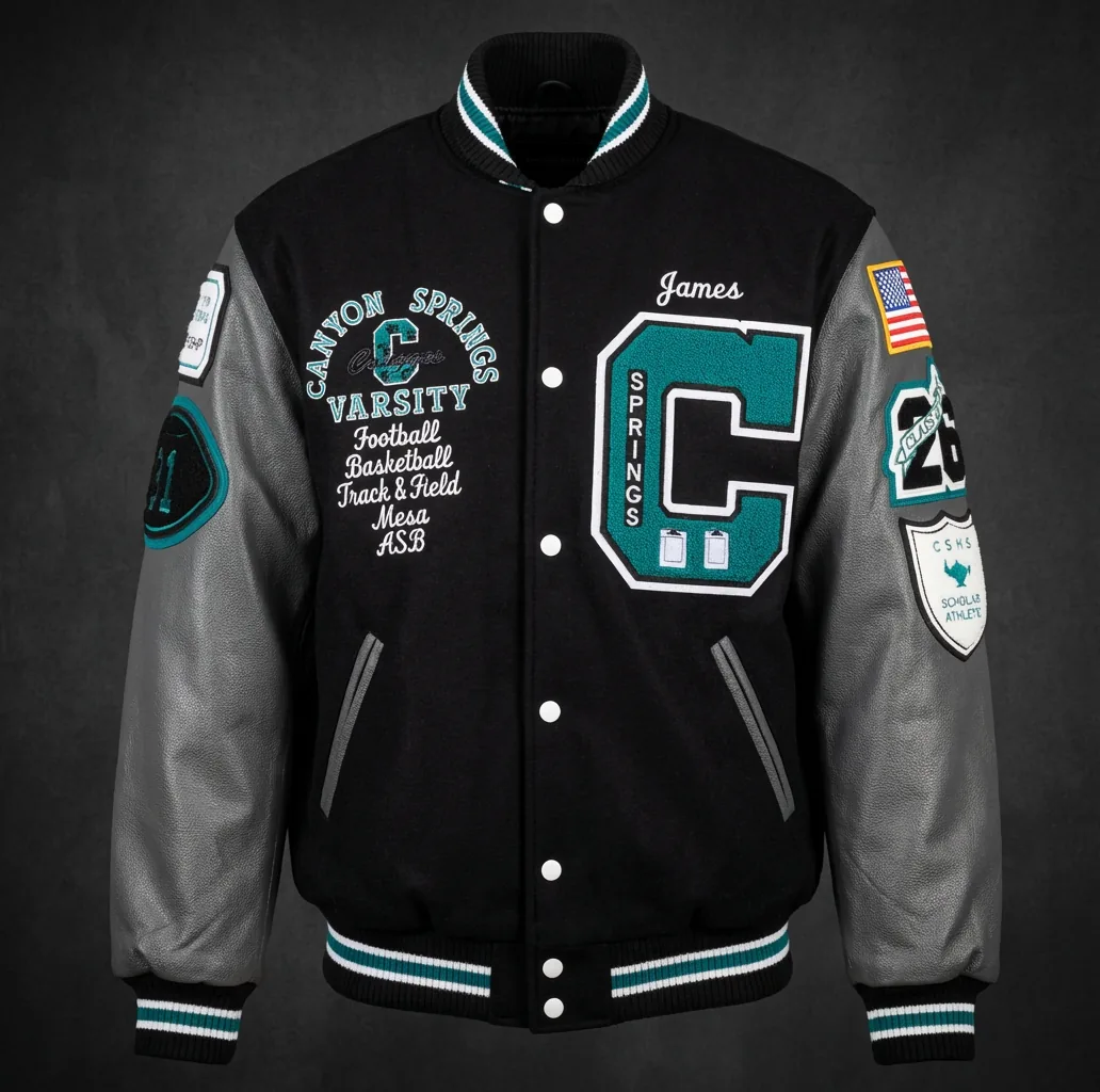 Canyon Springs varsity jacket front view