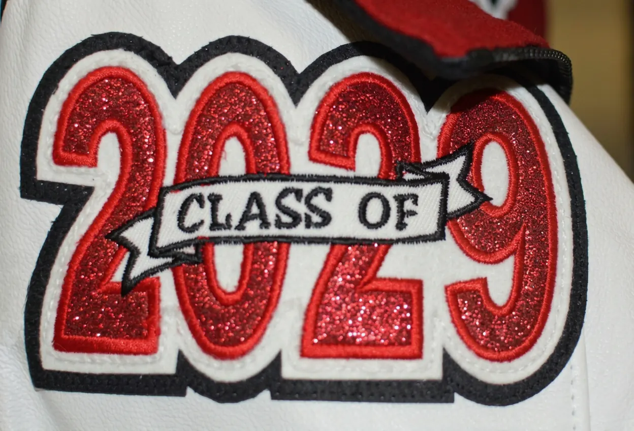 Class of 2029 red glitter chenille patch